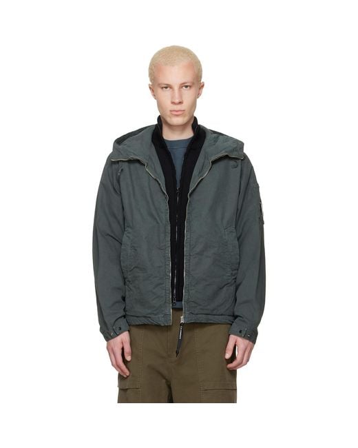 C P Company Black Micro-Reps Hooded Lens Jacket for men