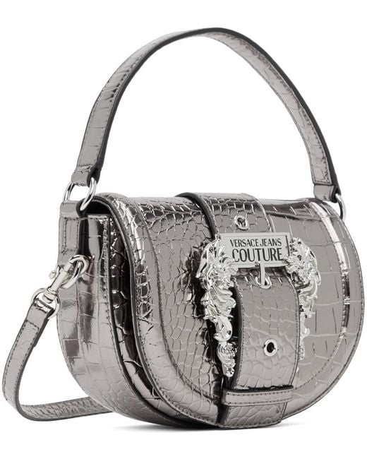 Versace Metallic Gray Croc-embossed Bag