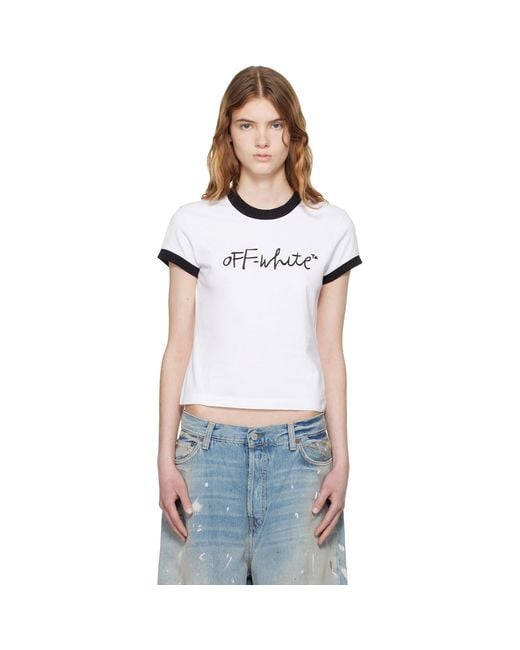 Off-White c/o Virgil Abloh Multicolor Embroidered Script Fitted T-Shirt