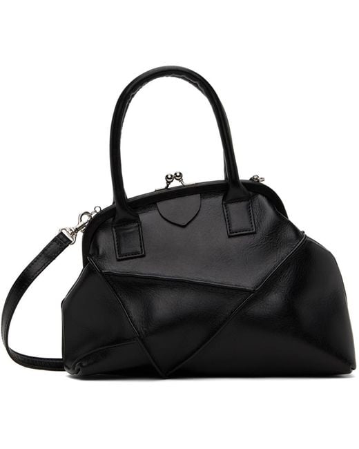 Y's Yohji Yamamoto Black Semi-Gloss Leather Polyhedral Bag