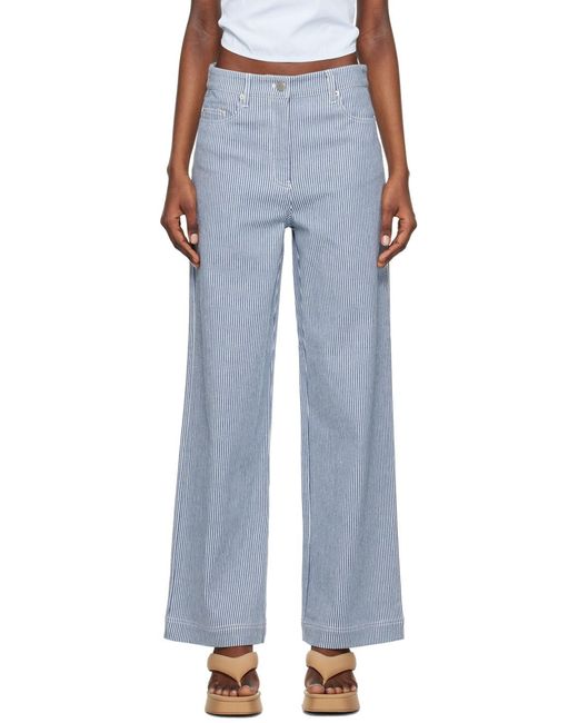 REMAIN Birger Christensen Black Blue Striped Trousers