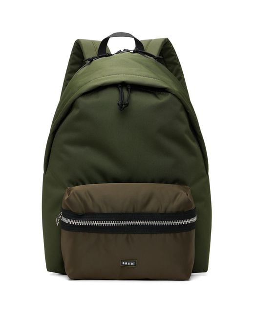 Sacai Green Khaki Pocket Backpack for men