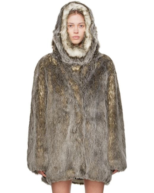 Moschino Brown Hooded Faux-fur Coat