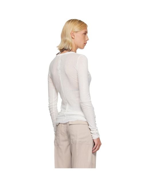 Rick Owens White Off- Tower Rib Ls T-Shirt