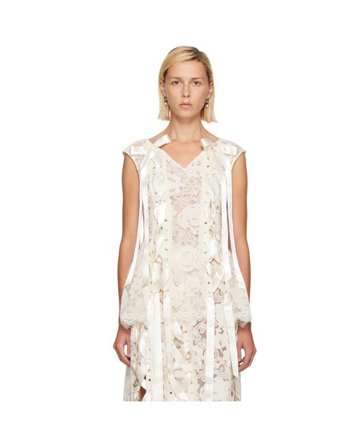 Simone Rocha White Off- Unraveling Ribbon Portrait Top