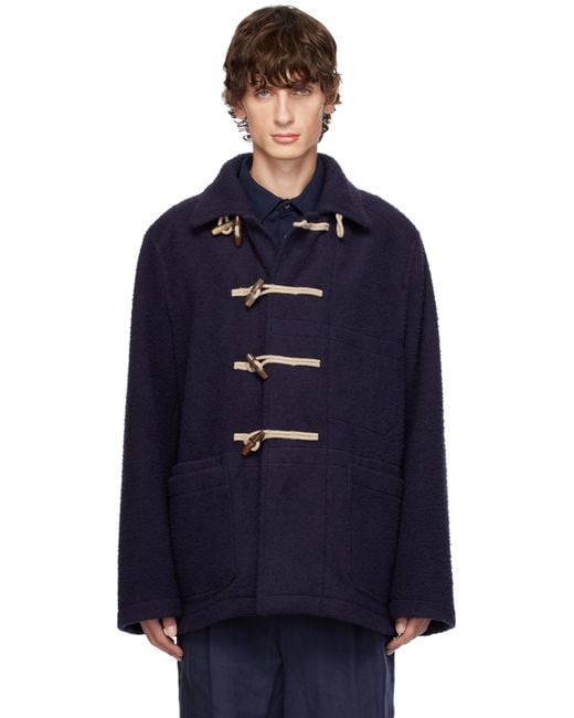 Drake's Blue Casentino Wool Short Duffle Jacket for men