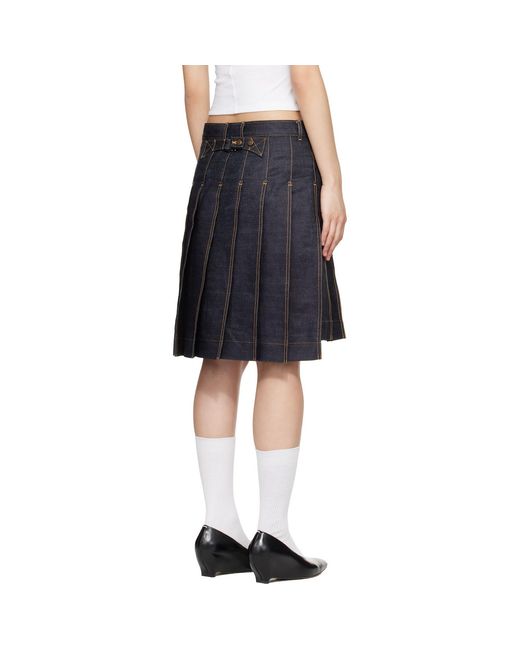 Thom Browne Black Pleated Denim Miniskirt