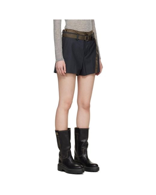 Sacai Black Suiting & Nylon Twill Shorts