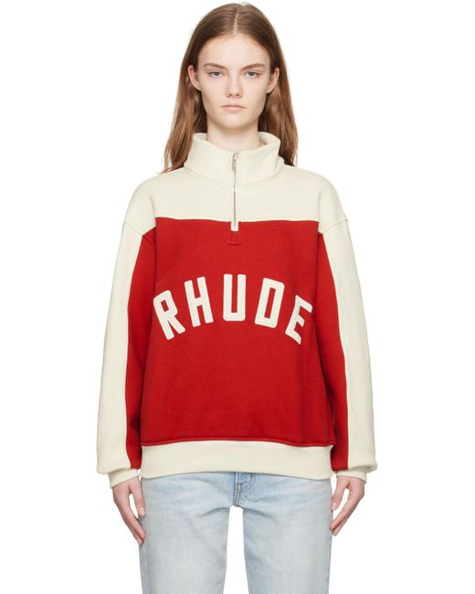 Pull molletonné rouge et blanc cassé à panneaux Rhude en coloris Red