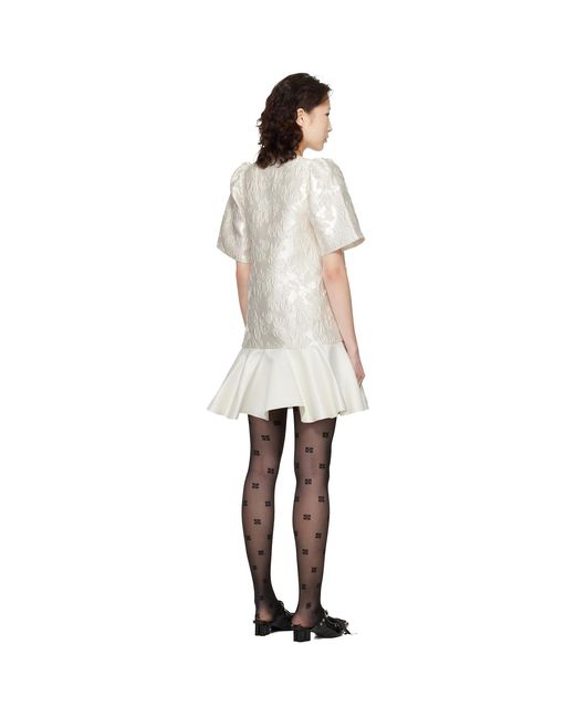 Ganni Black Off- Satin Cloque Minidress