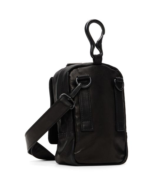 Yohji Yamamoto Black Scratch Horse Leather Zip Shoulder Pouch for men