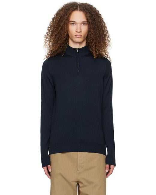 Sunspel Blue Navy Half-zip Sweater for men