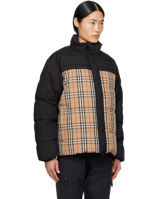 Reversible Exaggerated Check Nylon Puffer Jacket in Archive Beige/black -  Men