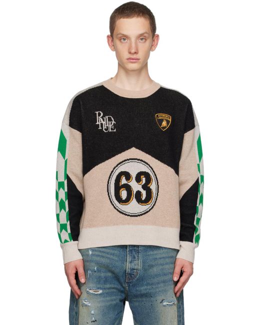 Rhude Black Beige Lamborghini Edition Graphic Sweater for men