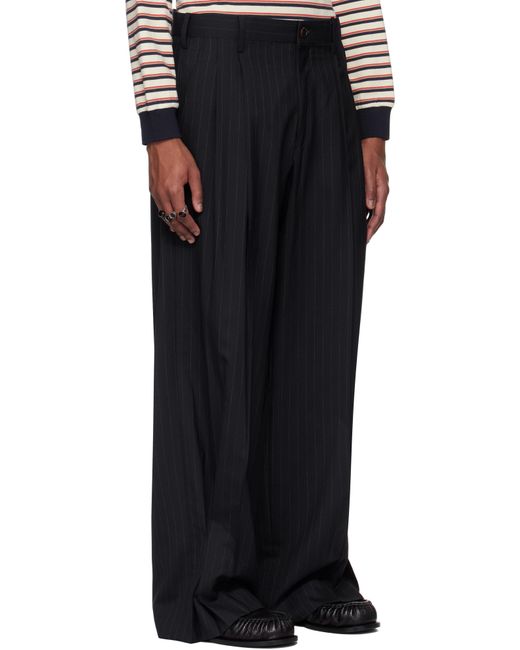 KHOKI Black Pinstripe-Pattern Trousers for men