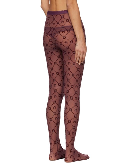 MARINE SERRE Red Burgundy Moonogram Mesh Flock Tights