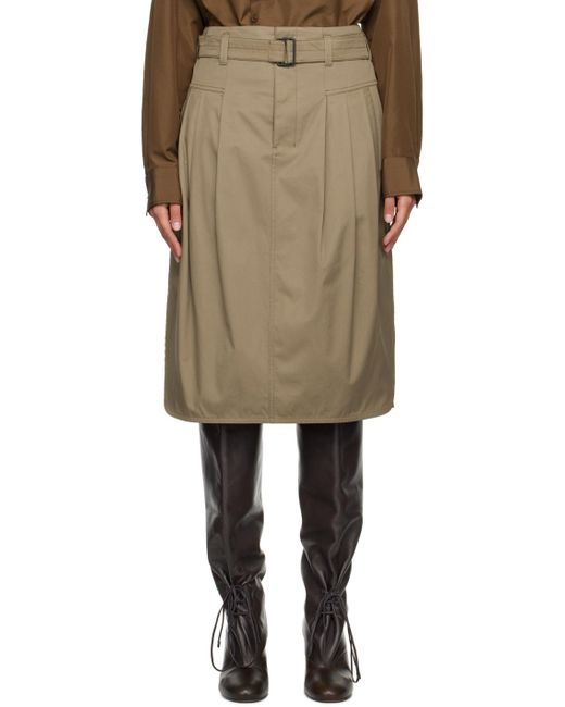 Lemaire Natural Taupe Pleated Belted Midi Skirt