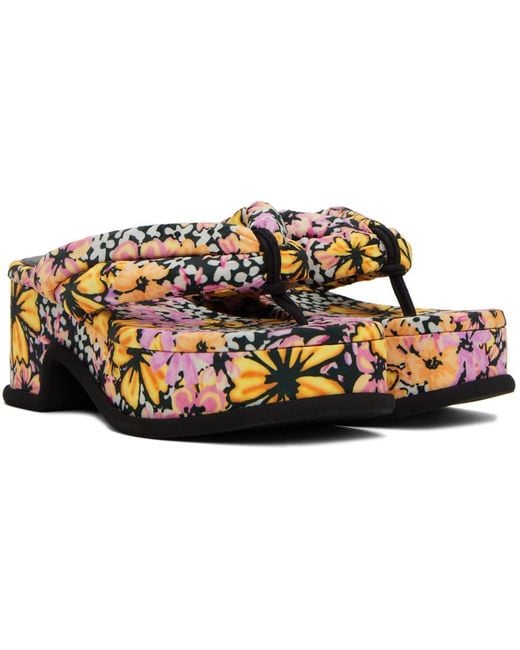Dries Van Noten Black Floral Platform Heeled Sandals