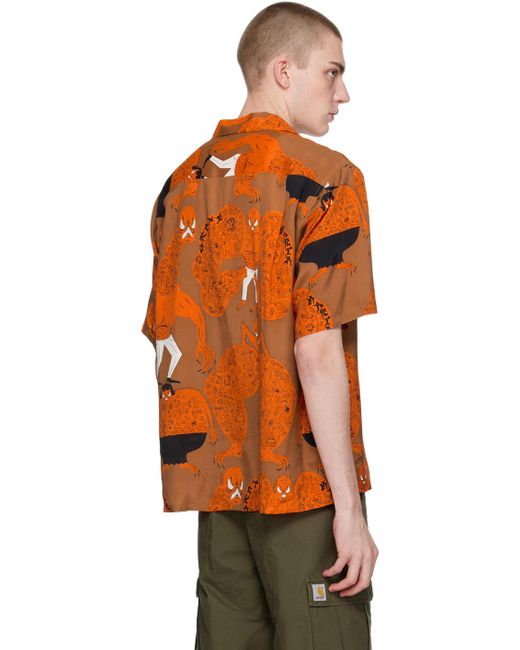 Chemise brun et à images et textes imprimés Wacko Maria pour homme en coloris Orange
