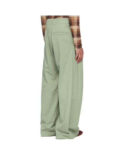 Dries Van Noten Green Pleated Sweatpants for men