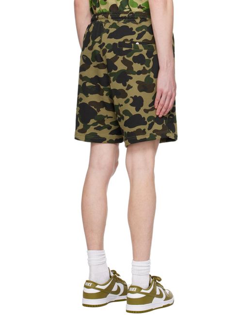 A Bathing Ape Green 1st Camo Ape Head One Point Shorts for men