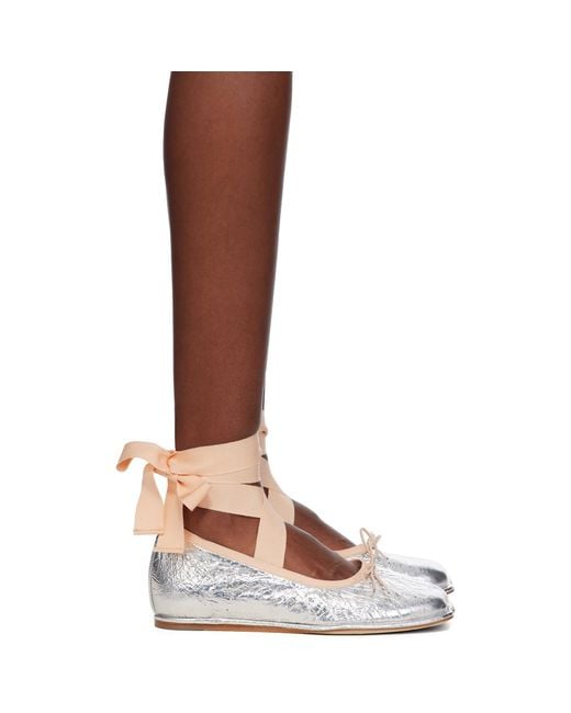 Simone Rocha Brown Silver Heart Toe Ribbon Bow Ballerina Flats
