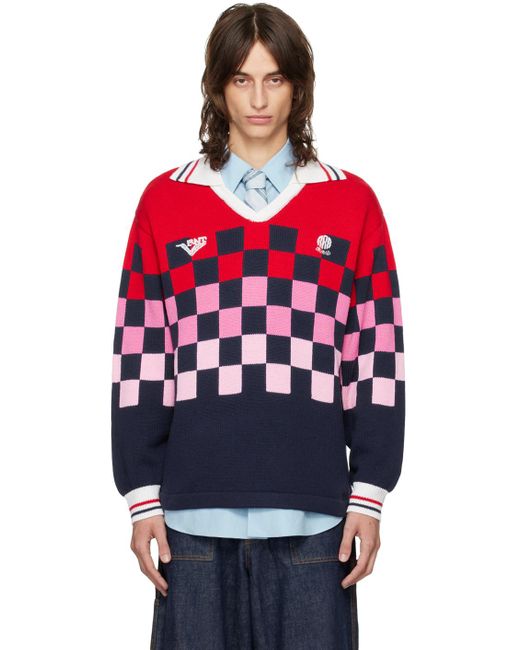 rice nine ten Red Checkrd Soccer Jersey Sweater for men