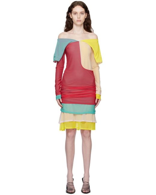 Kiko Kostadinov Red Multicolor Mora Midi Dress