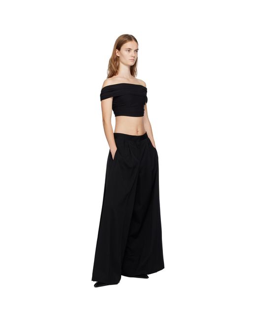 Casablanca Black Crepe Draped Crop Top T-Shirt