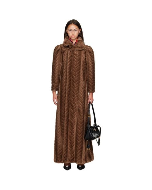 Balenciaga Brown Cable Knit Faux Fur Coat