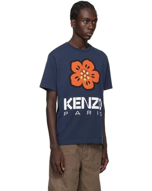 メンズ KENZO ネイビー Paris Boke Flower Tシャツ Blue