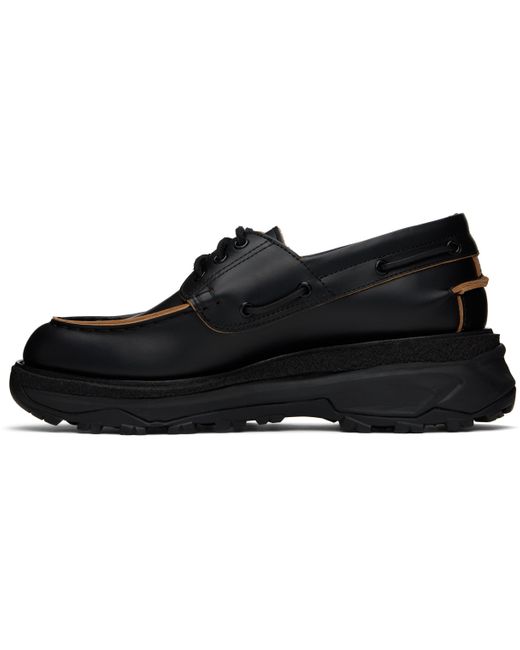 42 新品 25ss sacai Boat Shoes Black Leather Boat Shoes by sacai on Sale