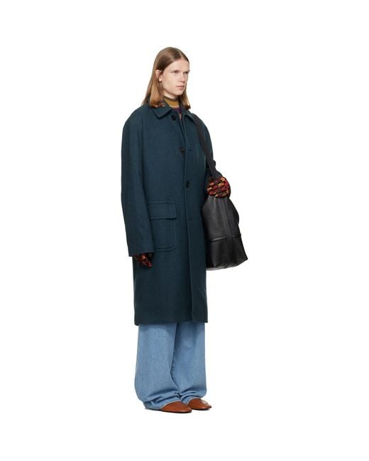 Dries Van Noten Blue Wool Melton Coat for men