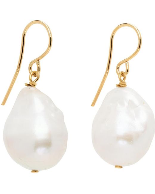 Jil Sander Gold & White Pearl Grainy Earrings