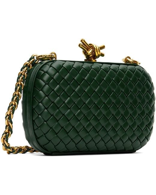 Bottega Veneta Green Leather Knot Minaudiere Clutch Bag