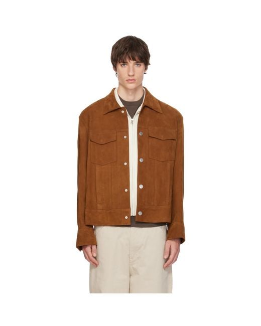 AMI Brown Tan Leather Trucker Jacket for men
