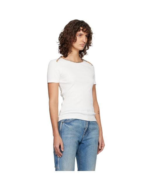 Burberry White Check Trim Stretch Cotton T-Shirt