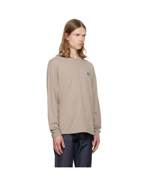 Maison Kitsuné Natural Taupe Fox Head Comfort Long Sleeve T-shirt for men