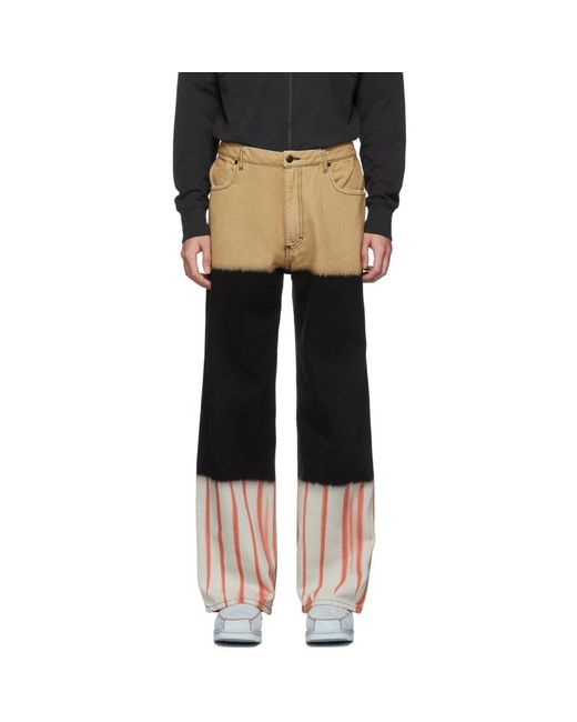 Eckhaus Latta Tan And Black Wide Leg Tri-stacked Jeans for men