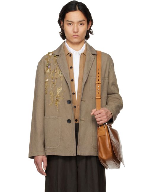 Dries Van Noten お洒落 スパンコール ツイル ジャケット メンズ Dries Van Noten トープ スパンコール テーラード