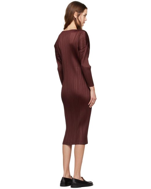 Robe longue monthly colors february bourgogne Pleats Please Issey Miyake en coloris Red