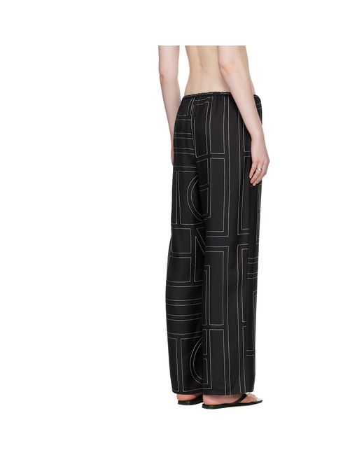 Totême Black Monogram Silk Pj Lounge Pants