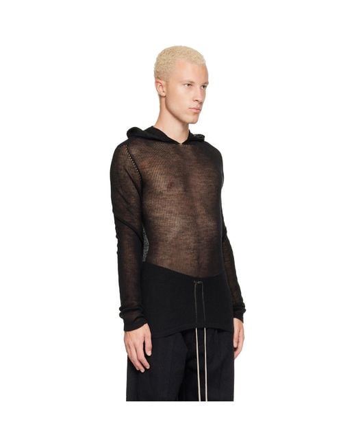 Rick Owens Black Tower Sheer Hoodie for men