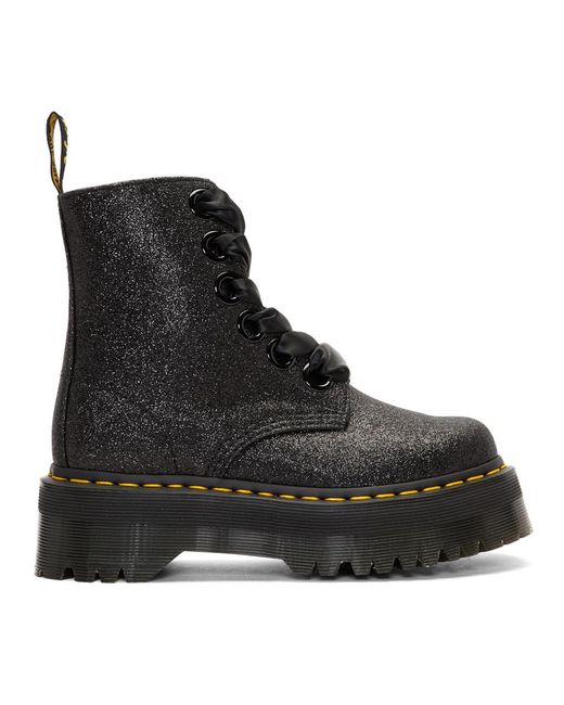 Dr. Martens Satin Black Glitter Molly Platform Boots | Lyst