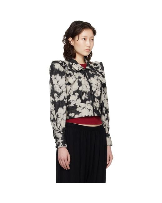 Anna Sui Black Off- Cropped Ruffle Jacket