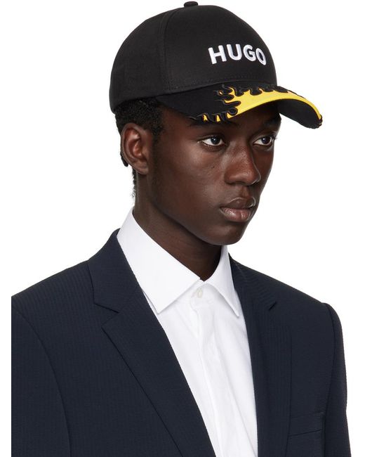 HUGO Black Cotton Twill Cap for men
