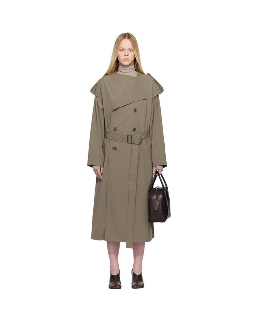 Y's Yohji Yamamoto Black Taupe Collarless Trench Coat