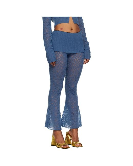 Juneyen Blue Hollow Out Trousers