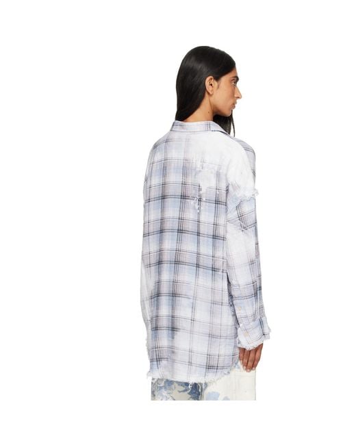 R13 Blue Shredded Seam Drop Neck Shirt