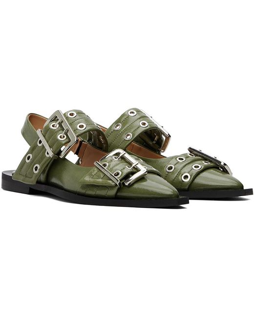 【関税込み】GANNI カーキ Feminine Buckle フラットシューズ GANNIのカーキ Feminine Buckle フラットシューズがセール中